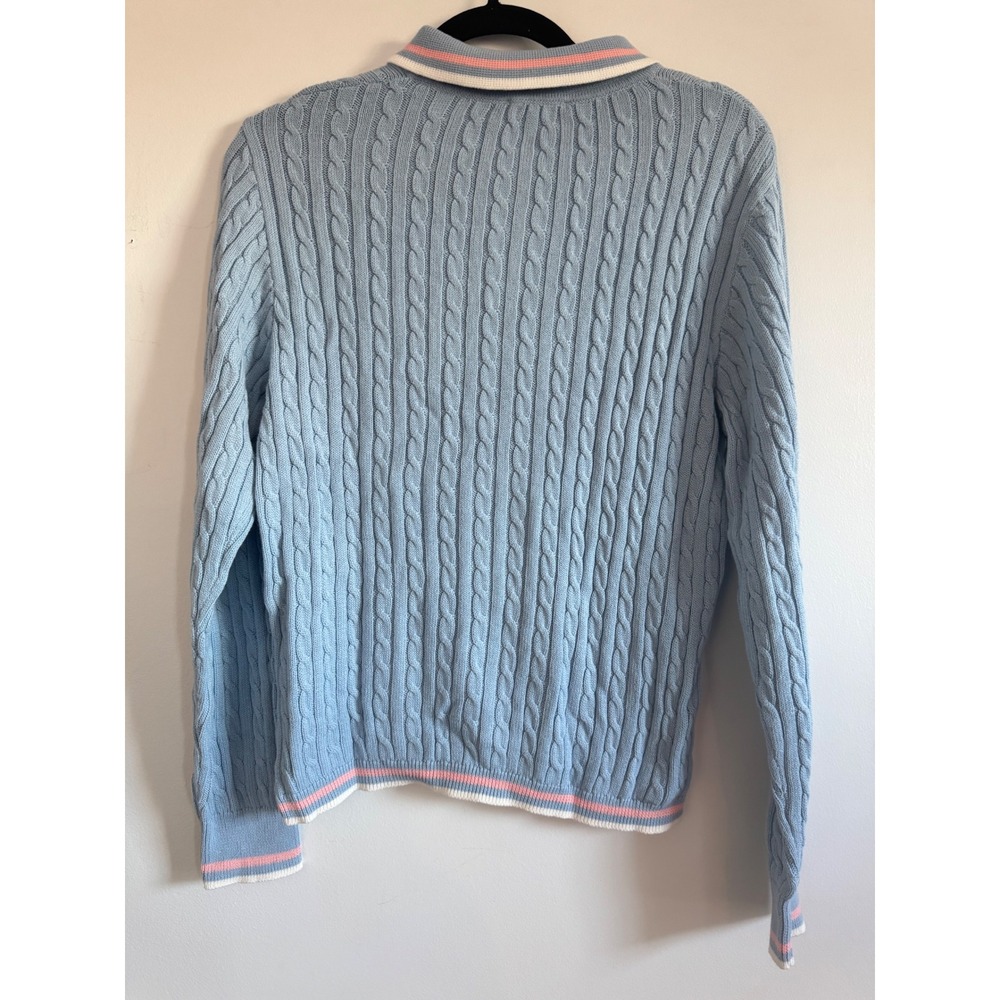 Ellsworth + Ivey Womens Light Blue Cable Knit Polo Sweater Cotton Tenniscore - Picture 2 of 6